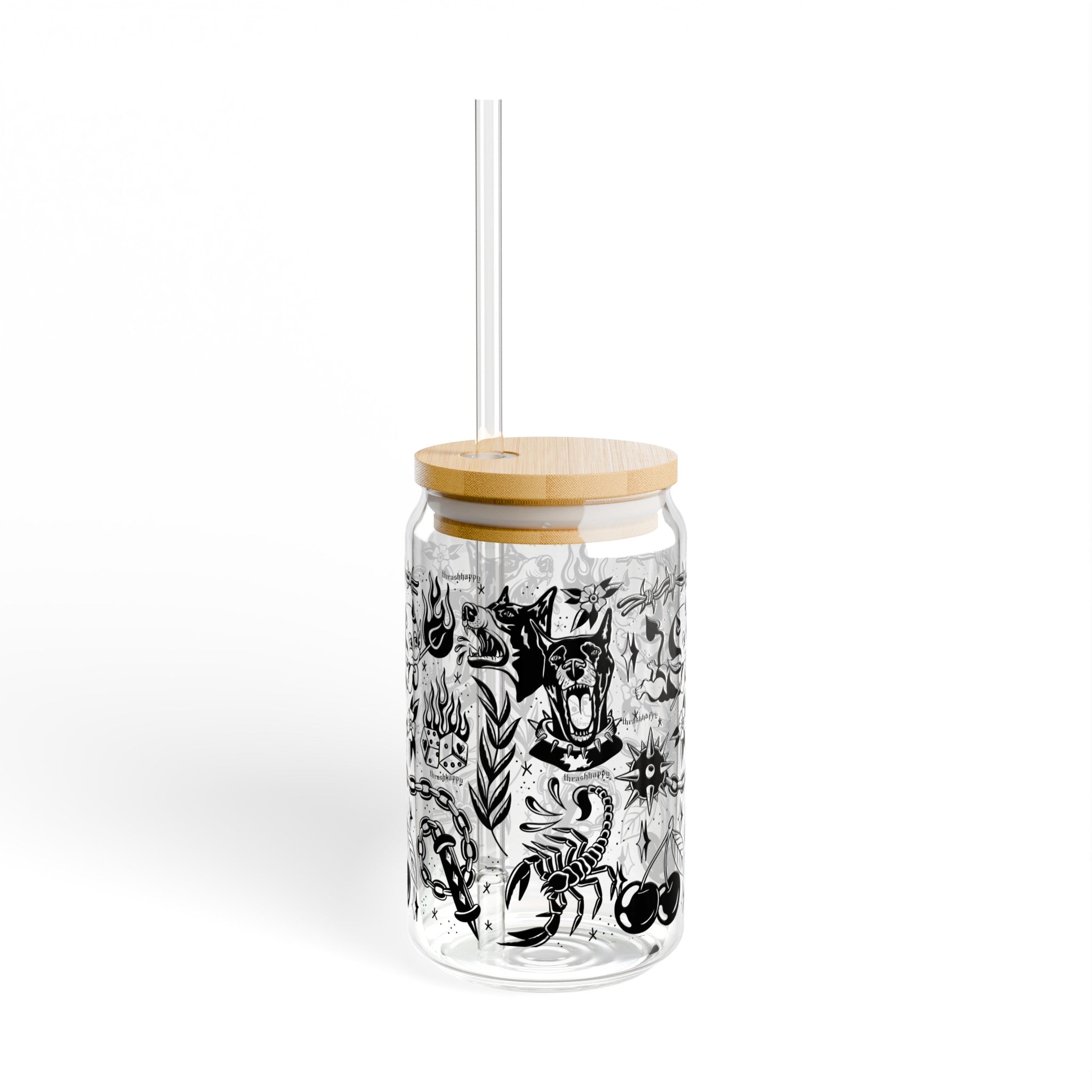 Trad Pattern Glass w/Straw
